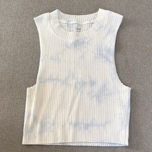 Aerie White and Blue Ribbed Cropped Tank